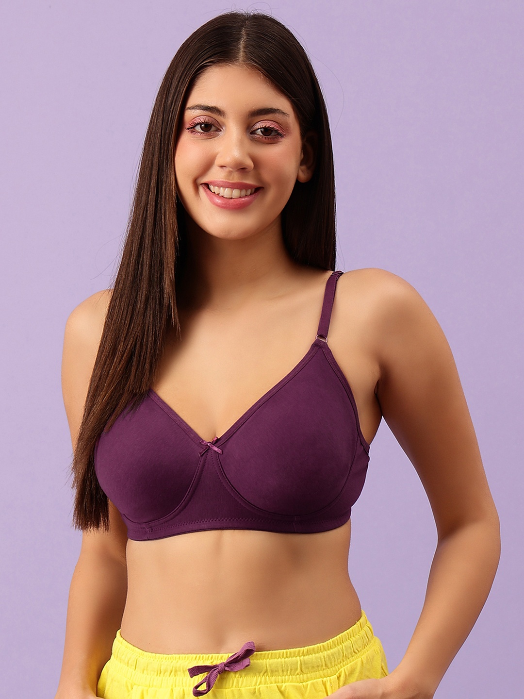 

Clovia Cotton Rich Non-Padded Wirefree T-Shirt Bra - Purple