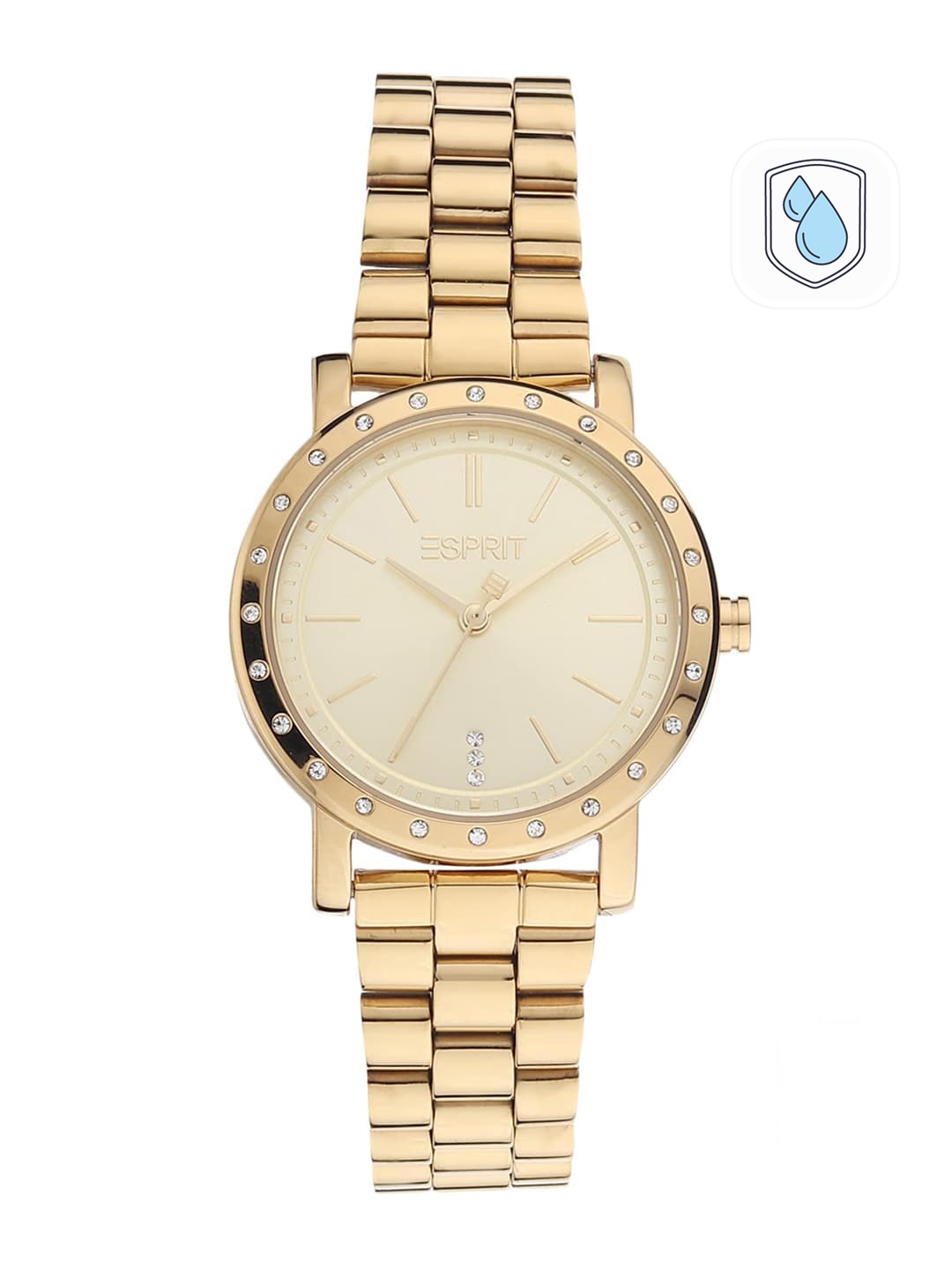 

ESPRIT Women Copper-Toned Embellished Dial & Gold Toned Stainless Steel Straps Analogue Watch ES1L298M0065