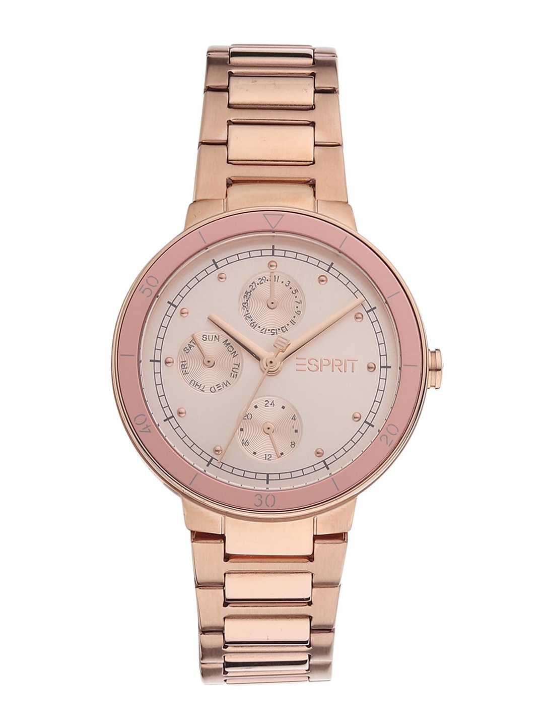 

ESPRIT Women Rose Gold-Toned Embellished Dial & Multicoloured Stainless Steel Bracelet Style Straps Analogue Watch