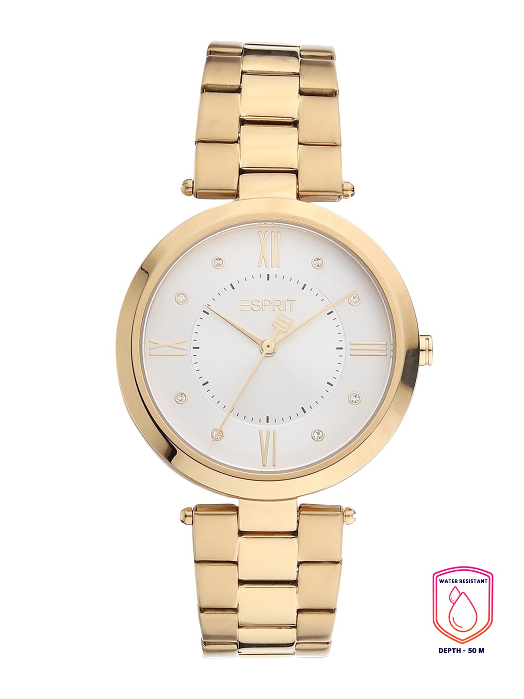 

ESPRIT Women Silver-Toned Embellished Dial & Gold Toned Stainless Steel Bracelet Style Straps Analogue Watch