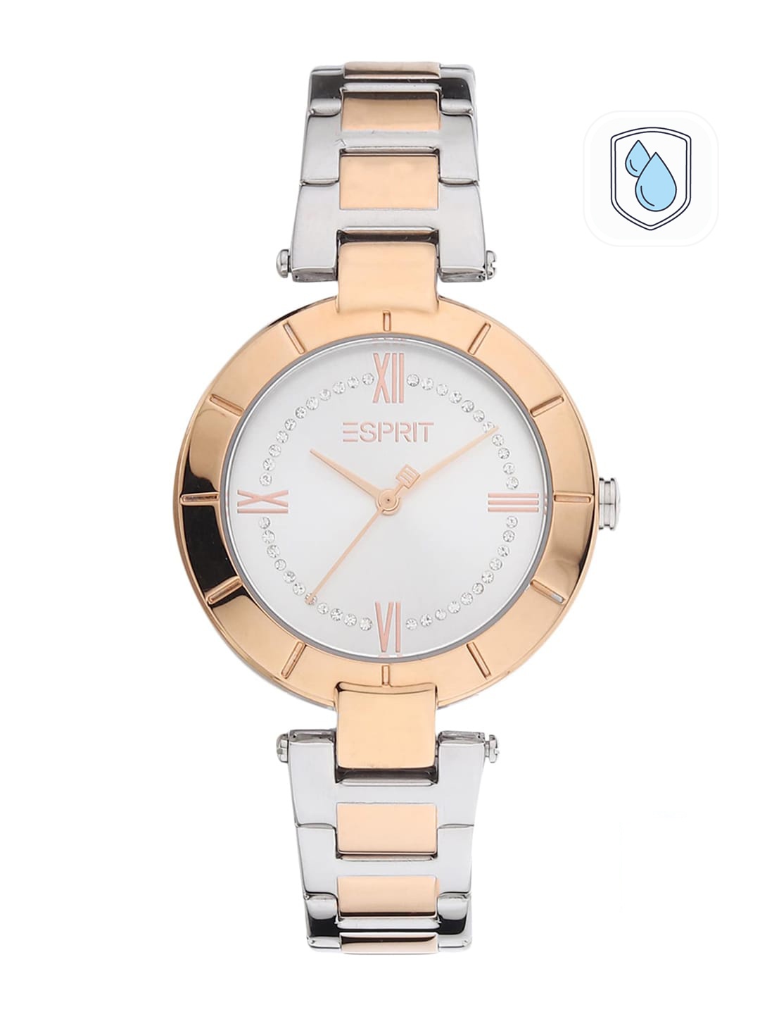

ESPRIT Women Gold-Toned Embellished Dial & Multicoloured Stainless Steel Bracelet Style Straps Analogue Watch, Silver