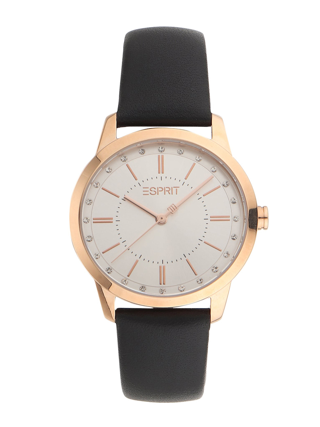 

ESPRIT Women Silver-Toned Dial & Black Leather Straps Analogue Watch ES1L276L0035