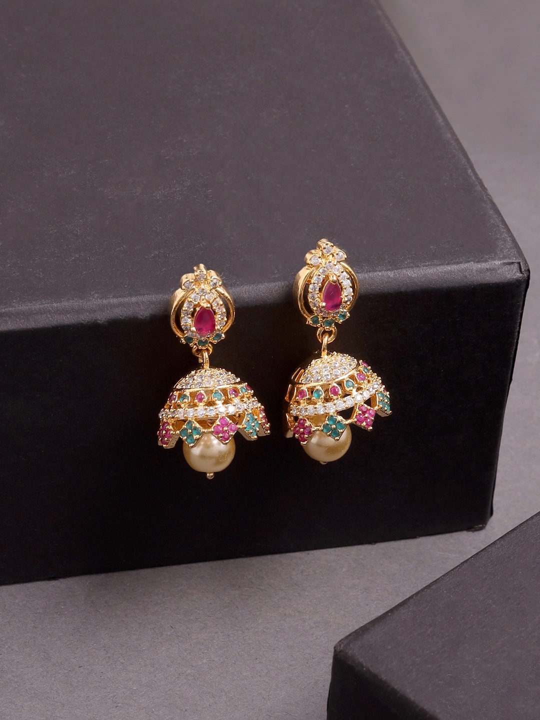 

THE AAB STUDIO Gold-Toned Dome Shaped Jhumkas Earrings