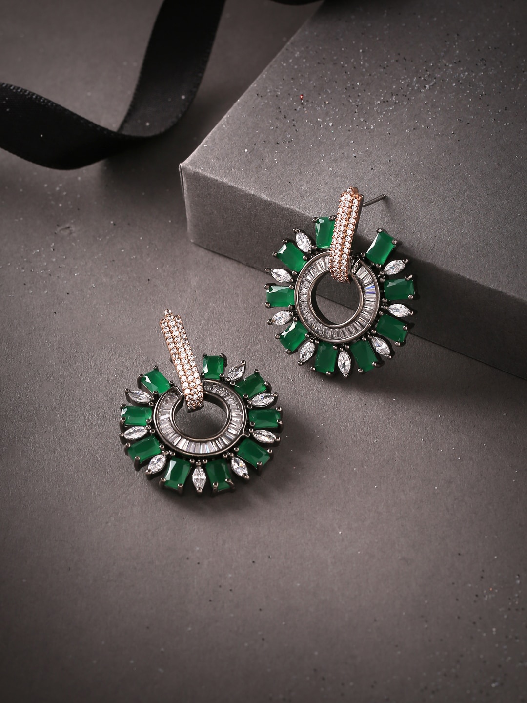 

THE AAB STUDIO Green Silver Plated Circular Drop Earrings