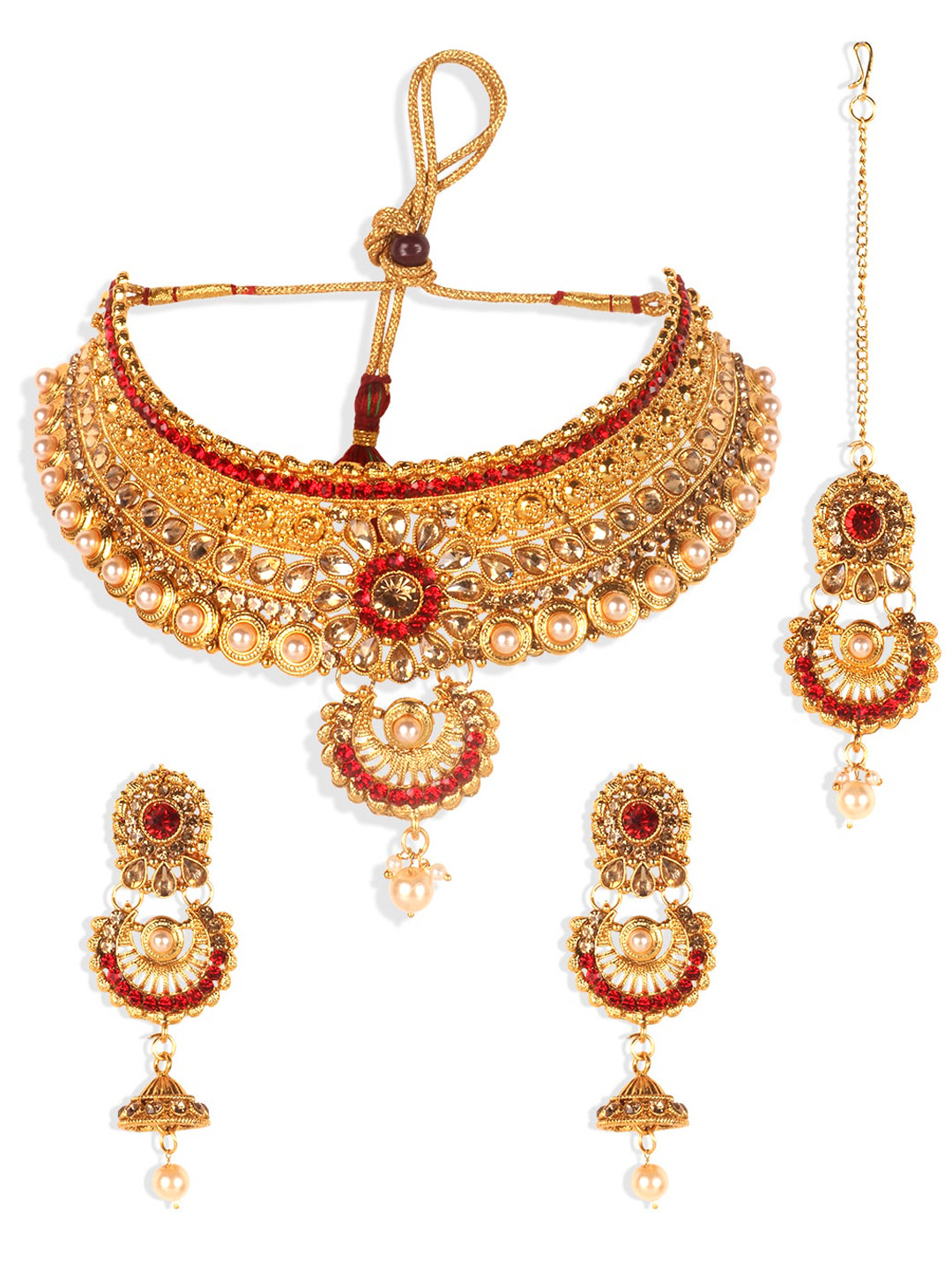 

PENNY JEWELS Gold -Toned & Red Floral Stone Studded Choker Set