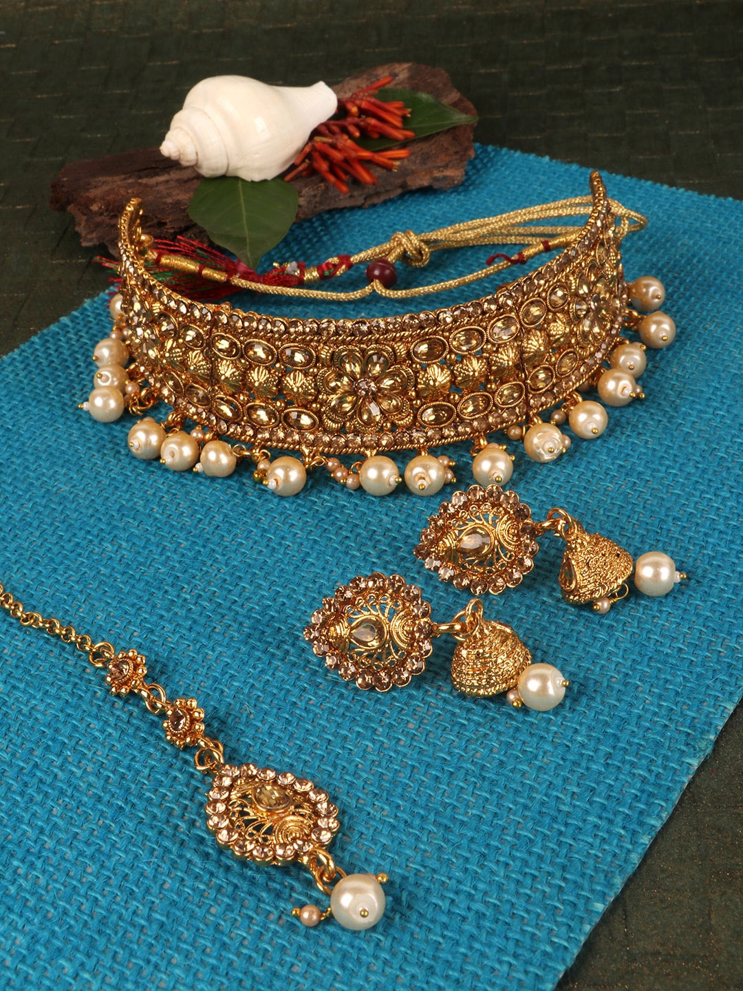 

PENNY JEWELS Gold-Plated Stone-Studded Traditional Bridal Jewellery Set