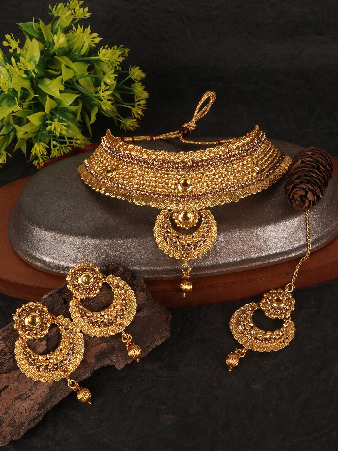 

PENNY JEWELS Gold-Plated Stone-Studded Traditional Bridal Jewellery Set