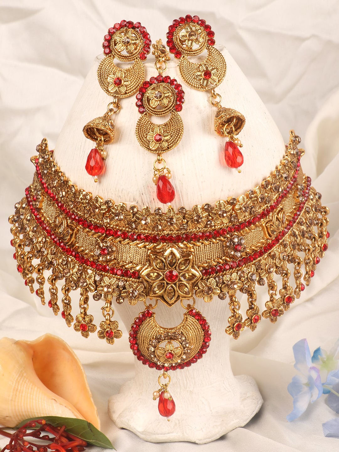 

PENNY JEWELS Gold-Plated & Red Stone Studded Choker Set