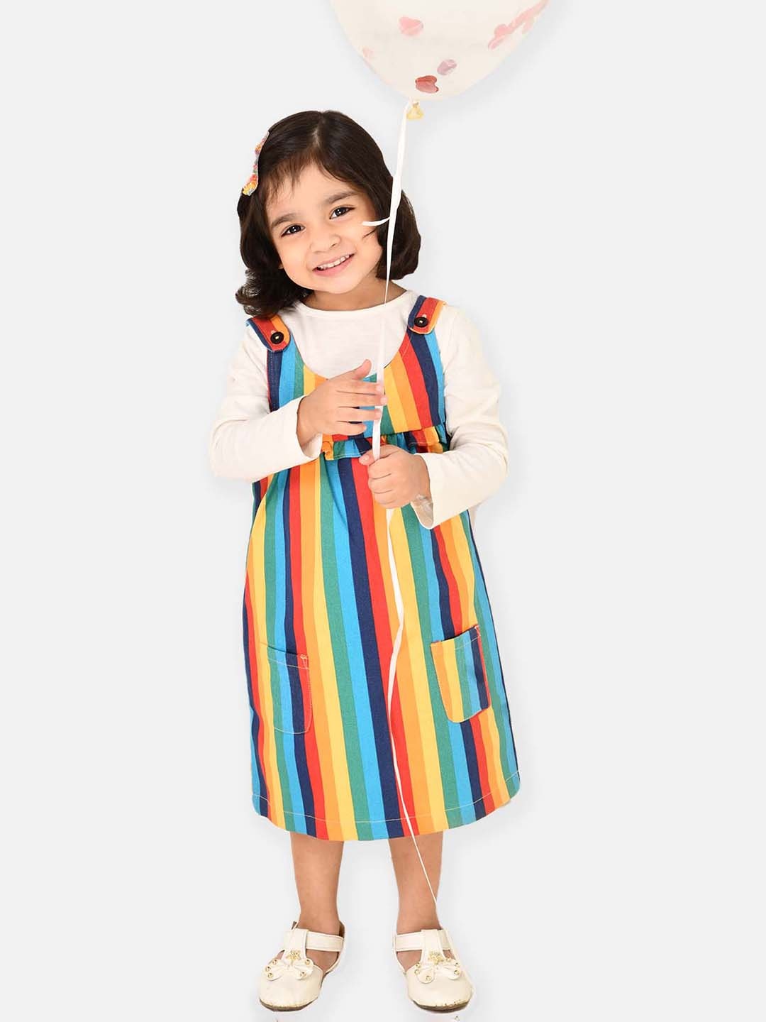 

Jade Garden Multicoloured Striped Organic Cotton Pinafore Mini Dress With Shirt, Multi