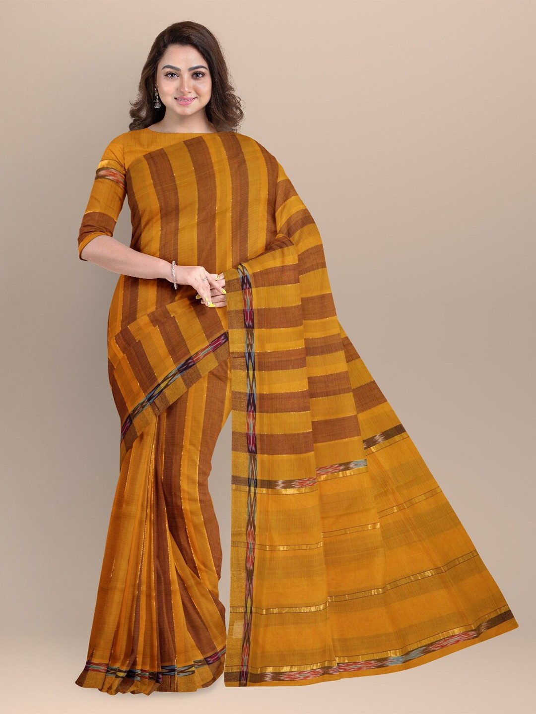 

APCO Brown & Yellow Woven Design Pure Cotton Saree