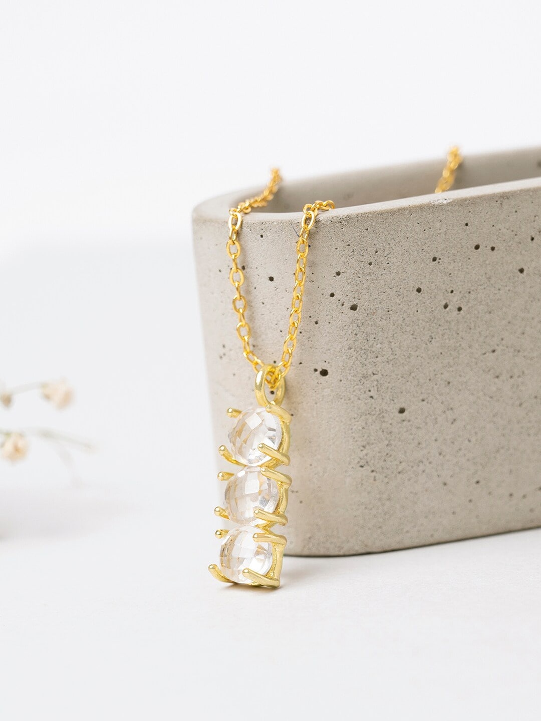 

March by FableStreet Transparent Gold-Plated April Birthstone Crystal Necklace