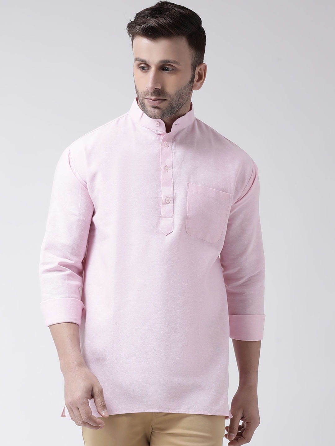 

KHADIO Men Pink Short Kurta