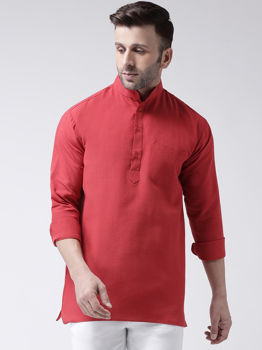 

KHADIO Men Red Cotton Kurta