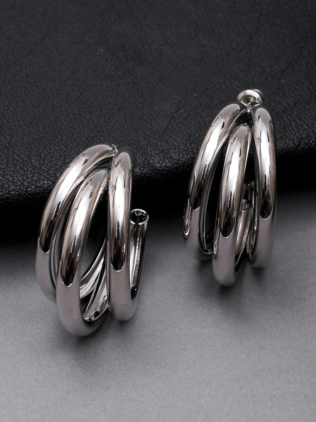 

KARATCART Silver-Toned Classic Half Hoop Earrings