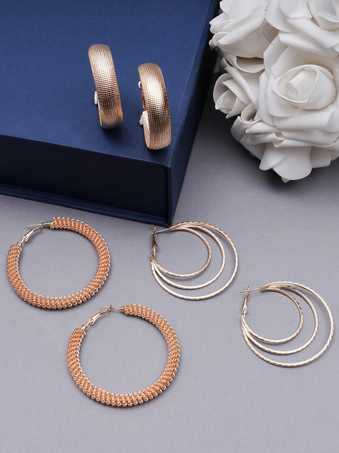 

KARATCART Set Of 3 Rose Gold-Plated Classic Hoop Earrings