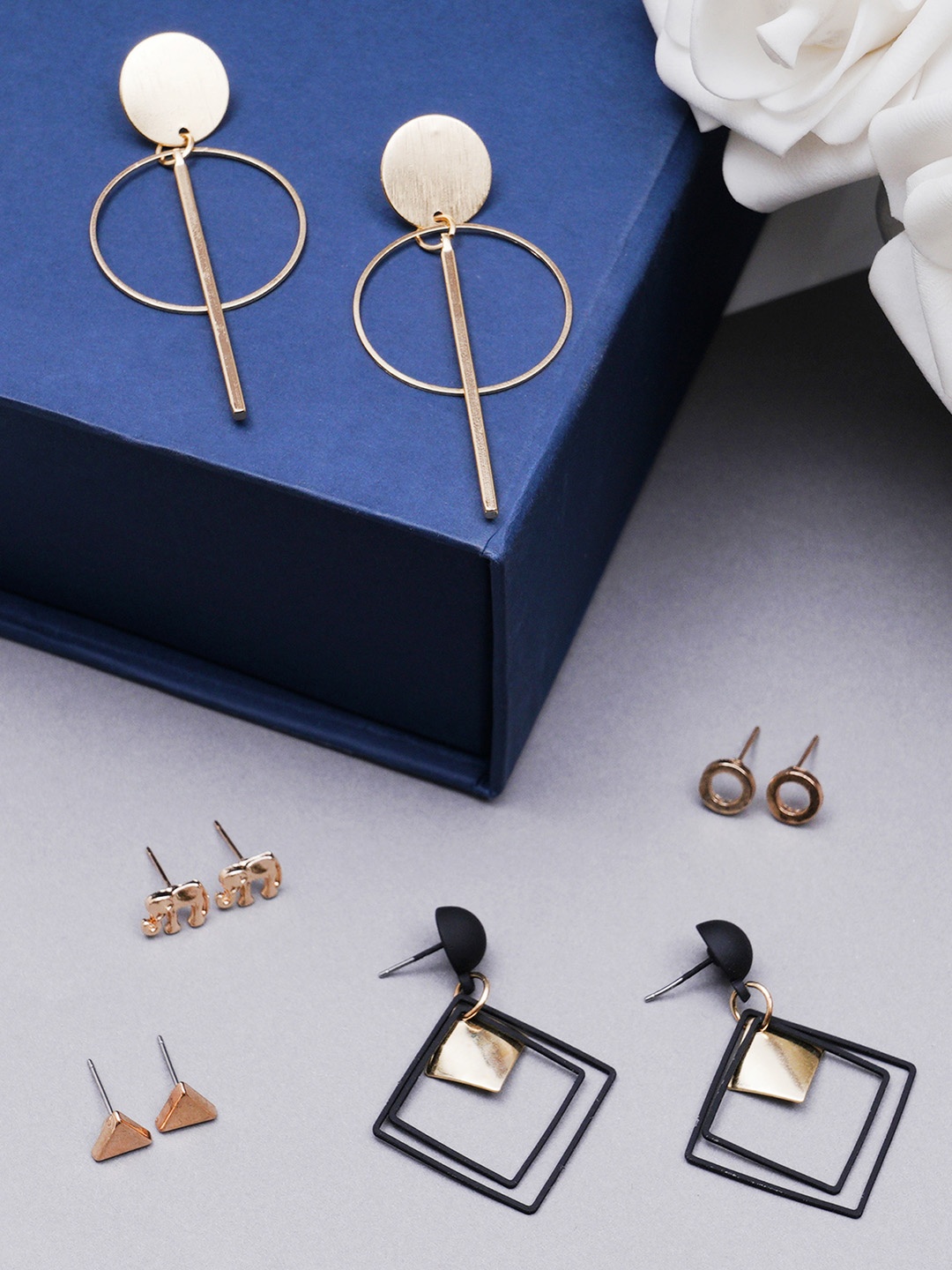 

KARATCART Set Of 5 Gold-Plated Black Classic Earrings