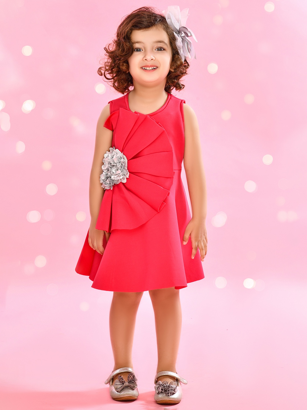 

SAKA DESIGNS Fuchsia Pink Floral Scuba A-Line Dress