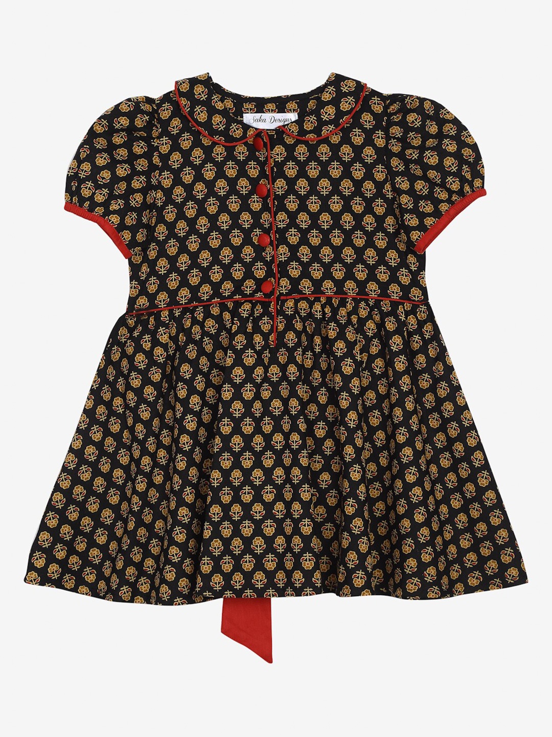 

SAKA DESIGNS Girls Mustard Yellow Printed Frock Dress