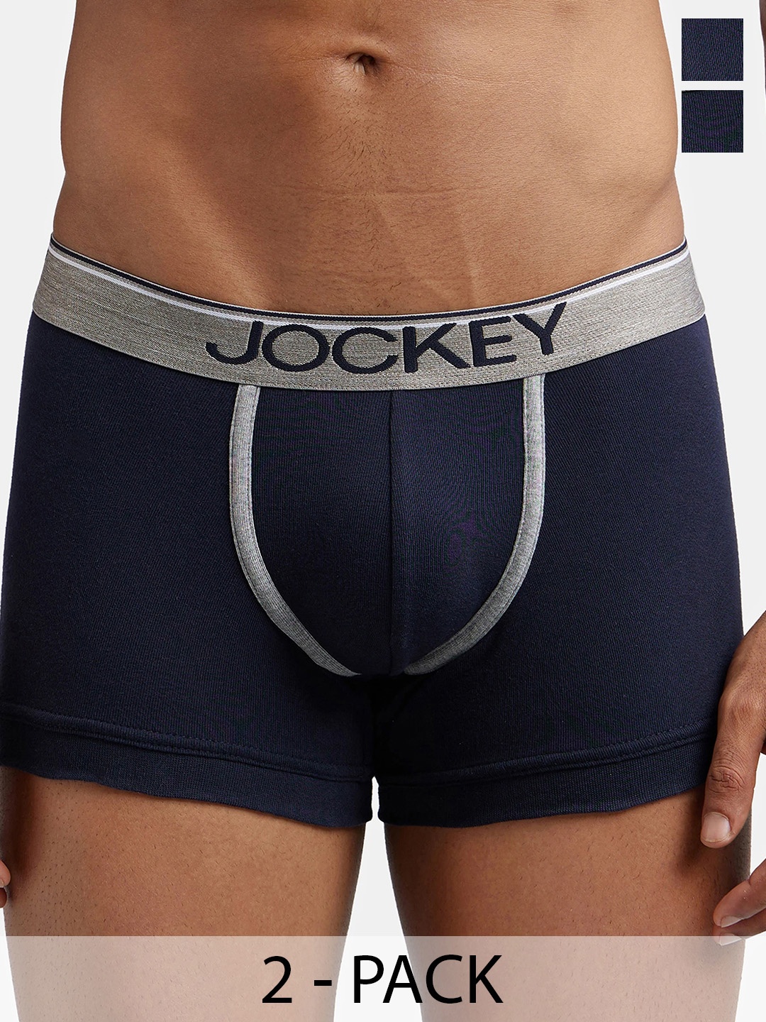 

Pack Of 2 Super Combed Cotton Rib Solid Trunk with Ultrasoft Waistband-8015, Navy blue