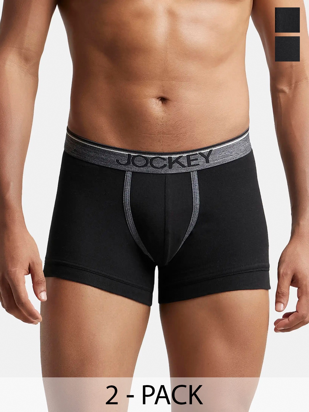 

Pack Of 2 Super Combed Cotton Rib Solid Trunk with Ultrasoft Waistband-8015, Black