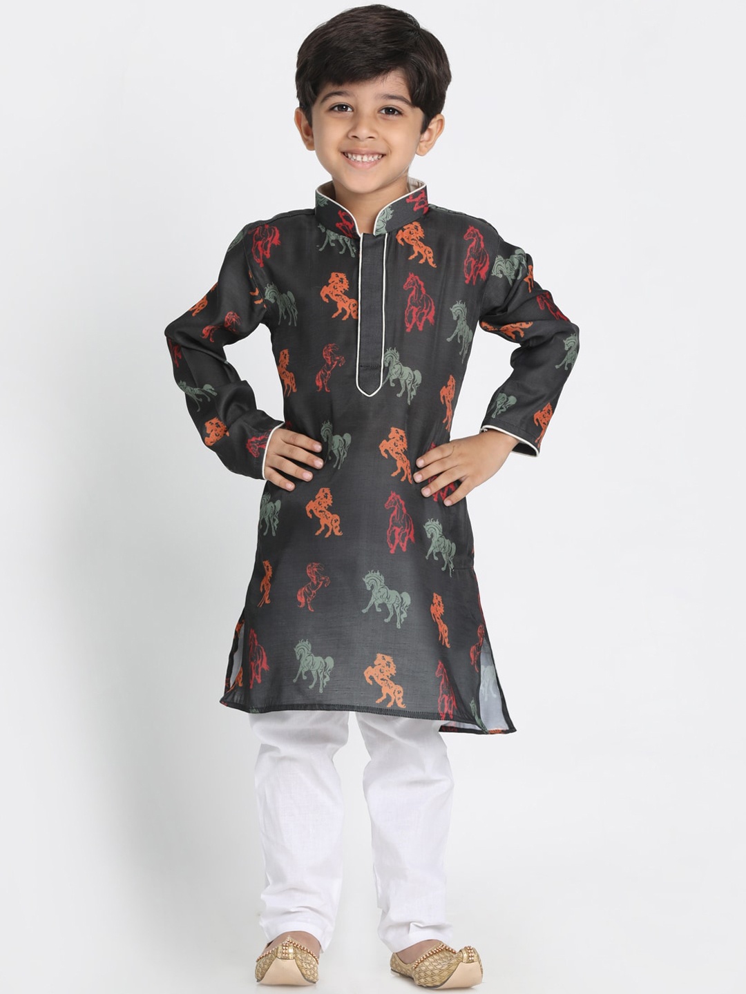 

JBN Creation Boys Black Floral Printed Kurta with Pyjamas