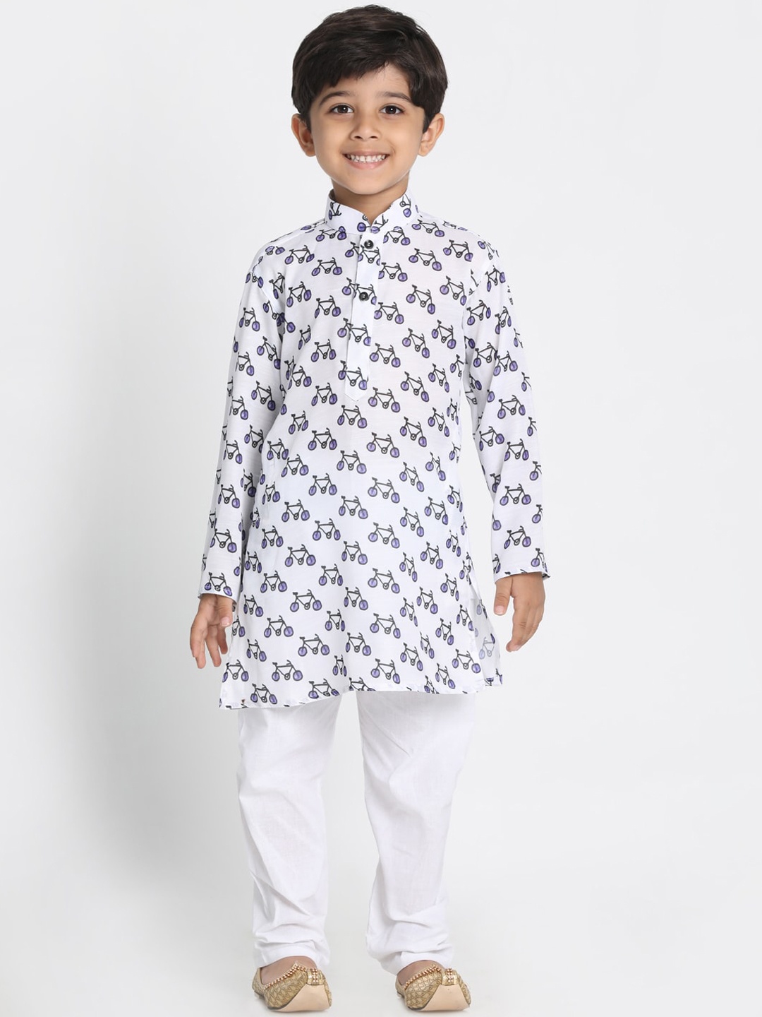 

JBN Creation Boys White Printed Kurta with Churidar