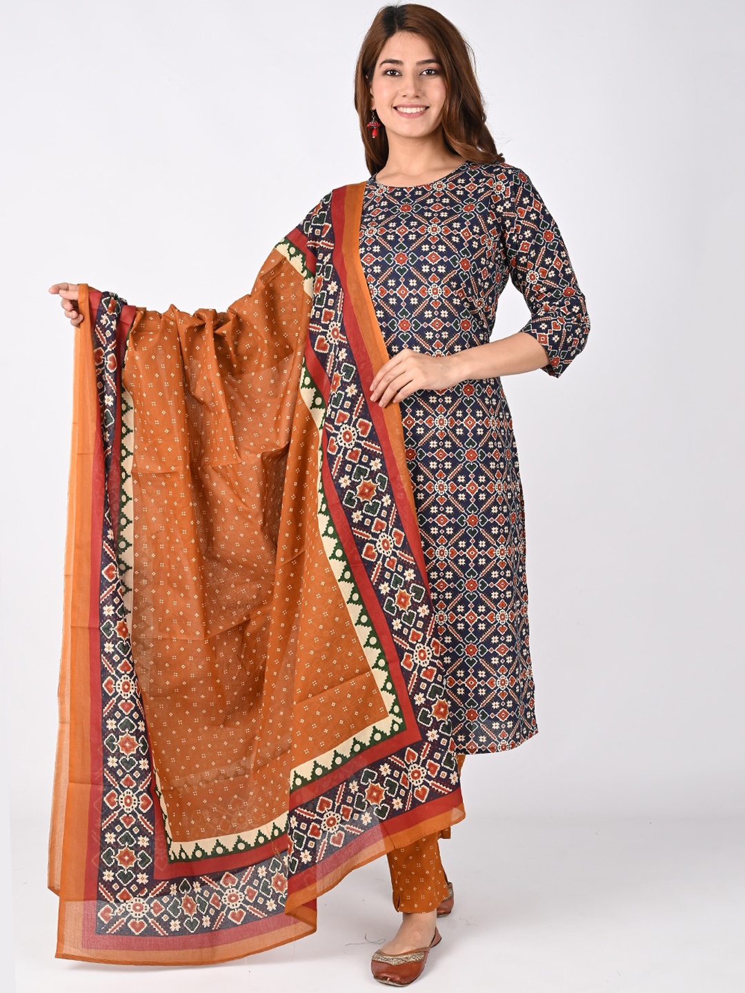 

ESME Women Blue Printed Pure Cotton Kurta with Trousers & With Dupatta