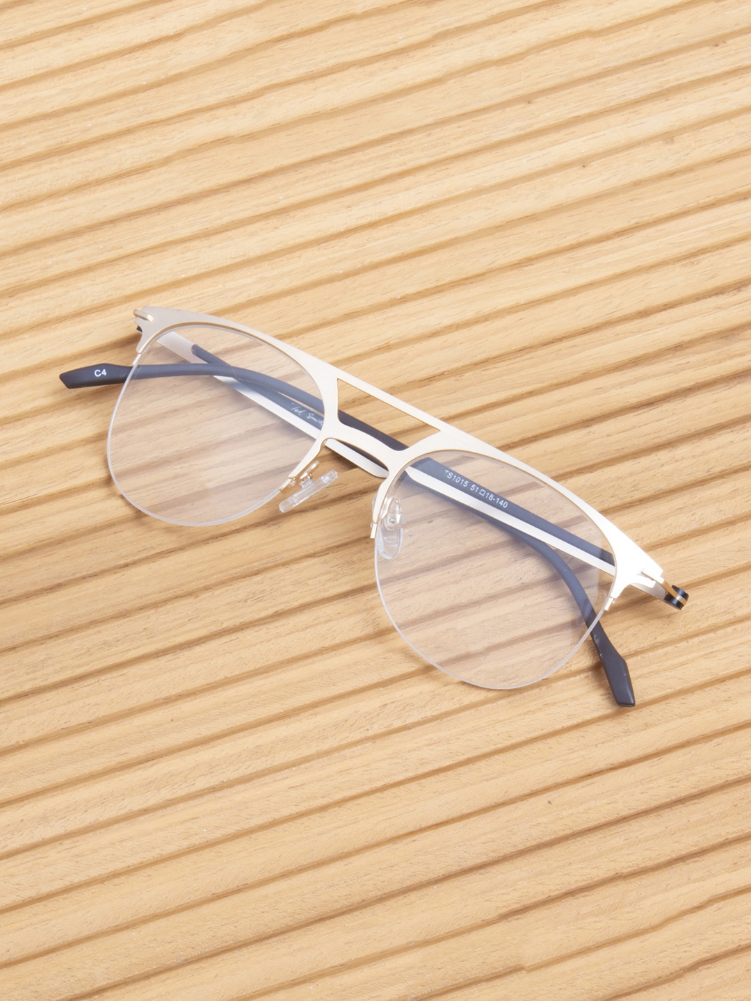 

Ted Smith Unisex Gold-Toned & Black Colourblocked Half Rim Aviator Frames Eyeglasses