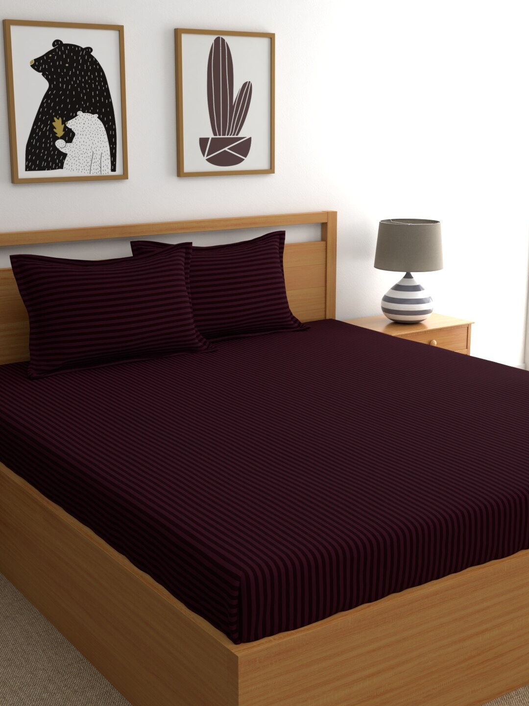 

My Room Purple Striped 300 TC Pure Cotton King Bedsheet with 2 Pillow Covers