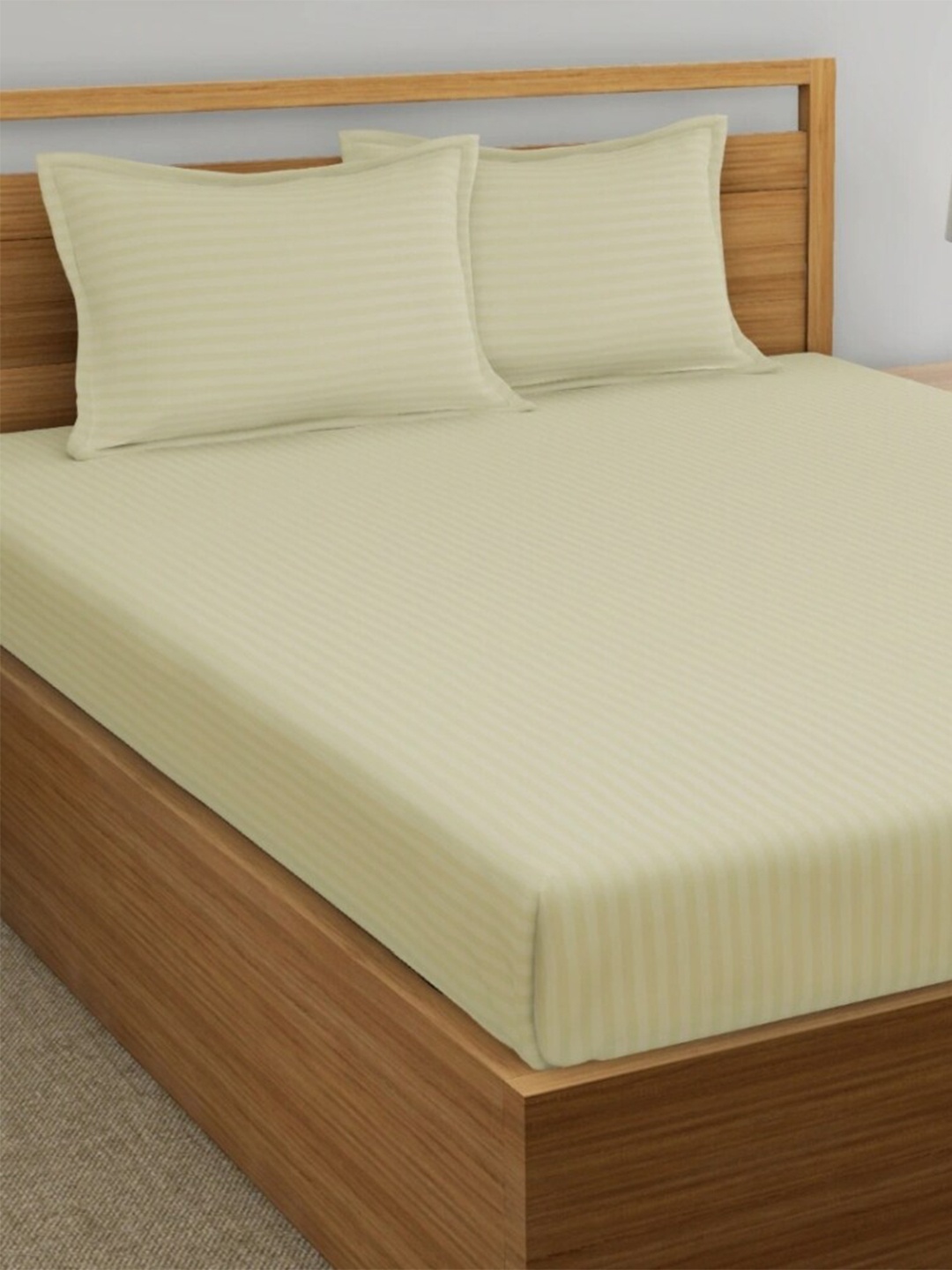 

My Room Olive Green Striped 300 TC King Bedsheet with 2 Pillow Covers