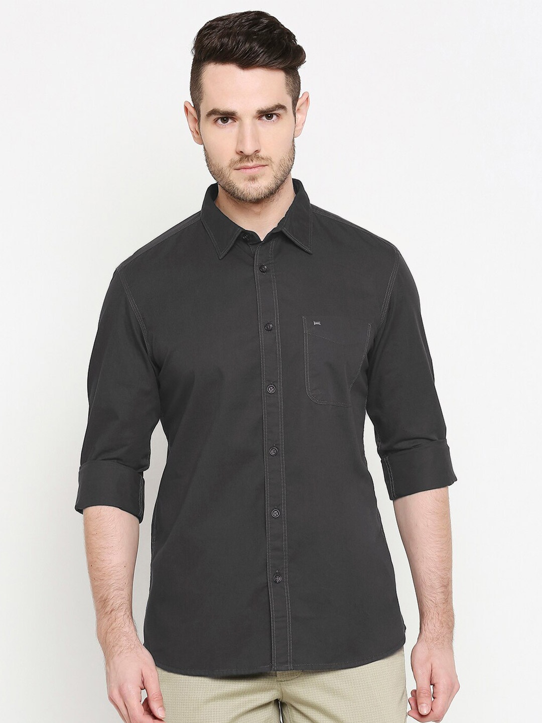 

Basics Men Grey Slim Fit Casual Shirt