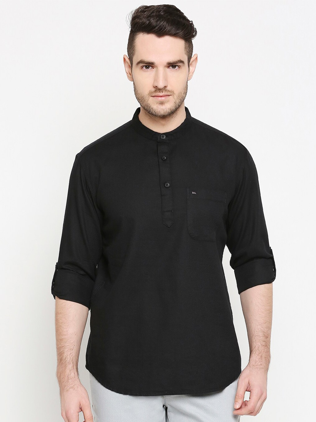 

Basics Men Black Slim Fit Cotton Dobby Casual Shirt