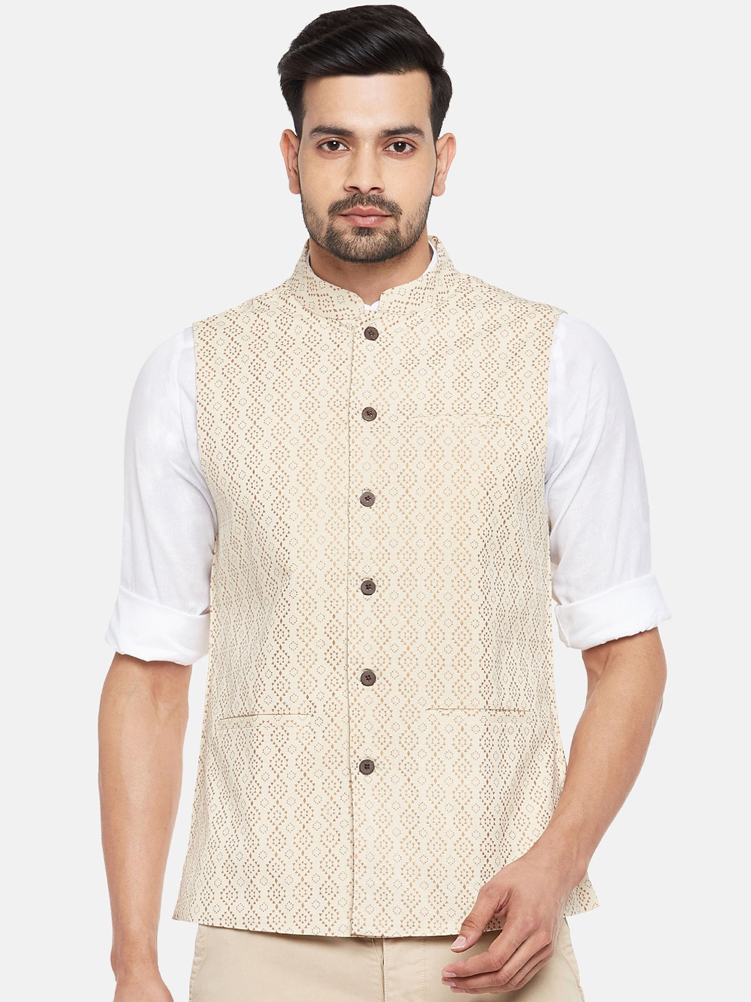 

indus route by Pantaloons Men Cream Printed Waistcoat