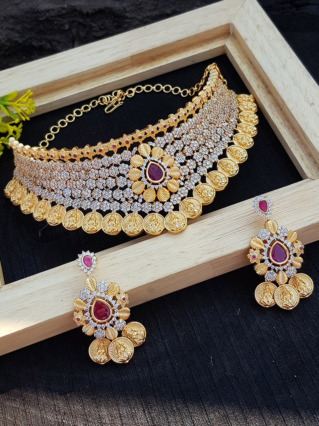 

GRIIHAM Gold-Plated White & Pink AD-Studded Jewellery Set