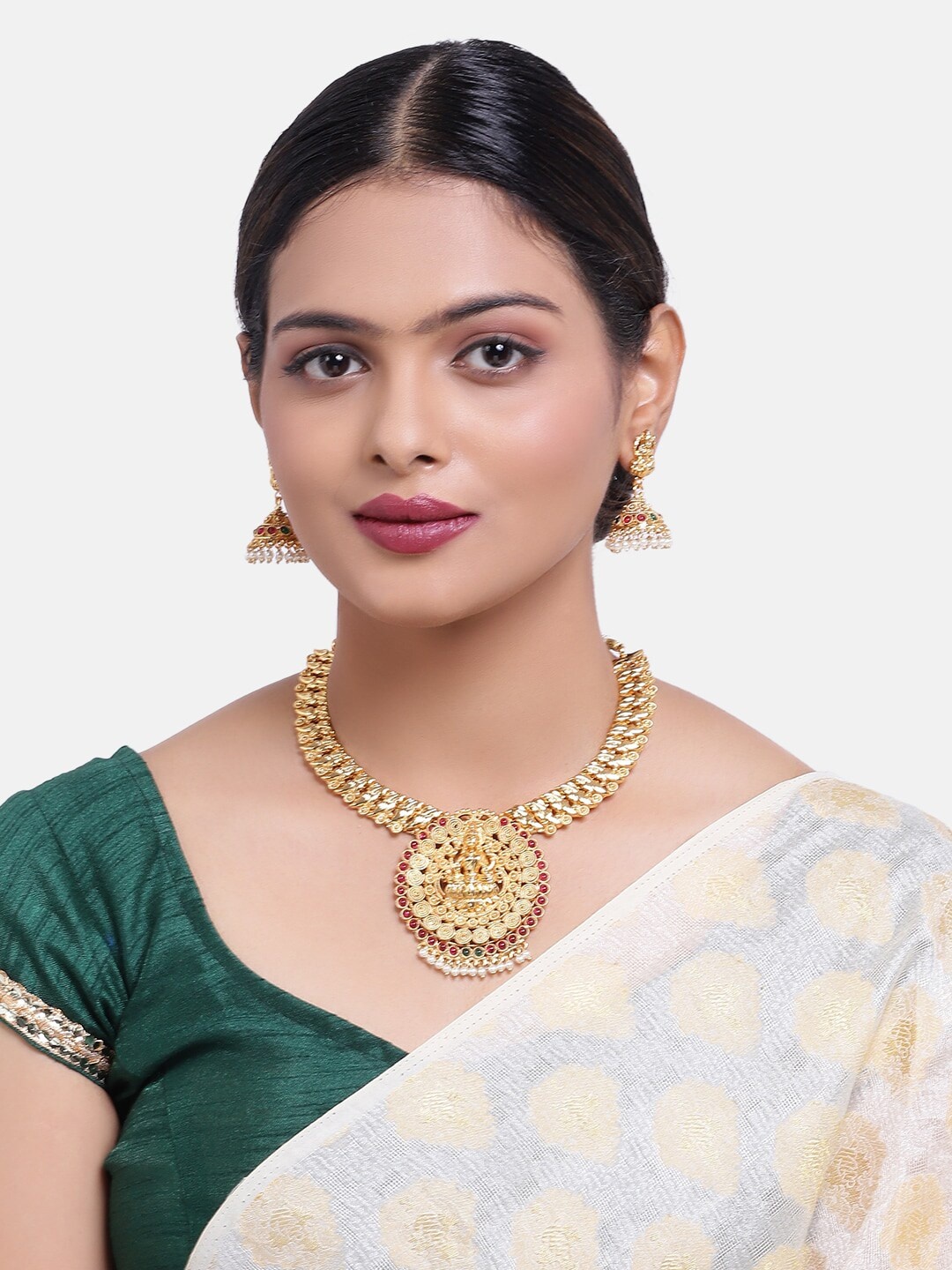 

GRIIHAM Gold-Plated CZ Stone Studded Temple Necklace Set