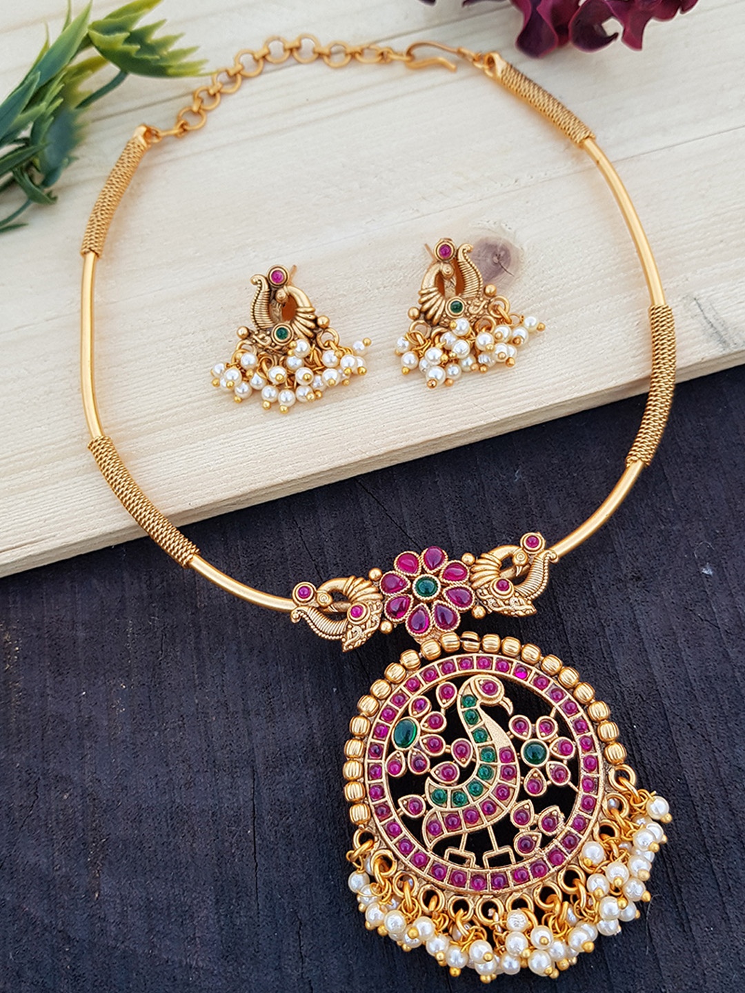 

GRIIHAM Gold-Plated & Pink Beaded Copper Jewellery Set