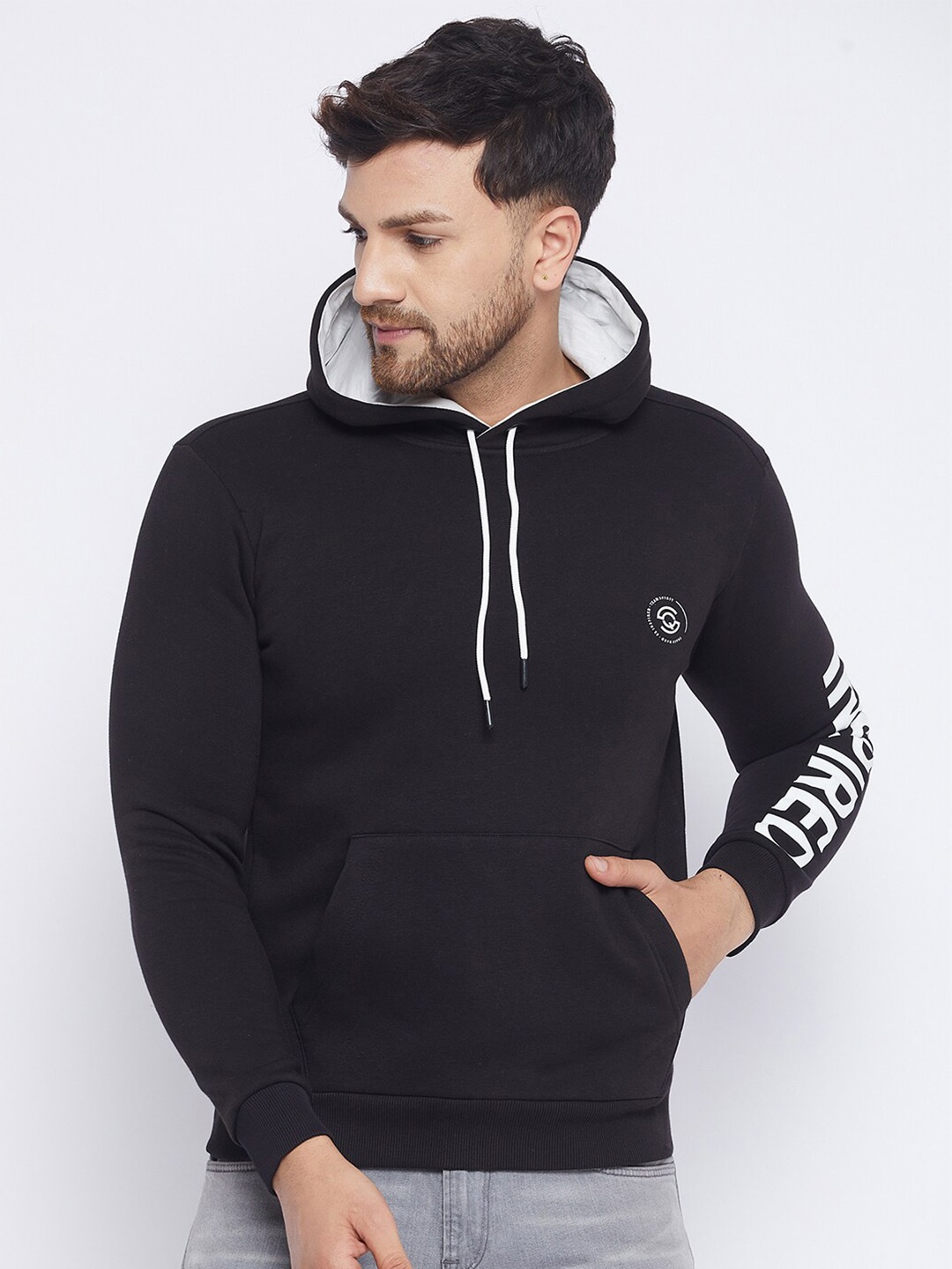 

QUBIC Men Black Hooded Sweatshirt
