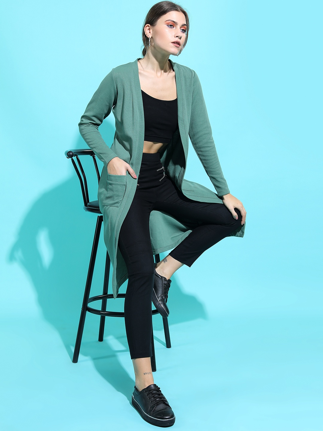 

Tokyo Talkies Women Green Longline Shrug