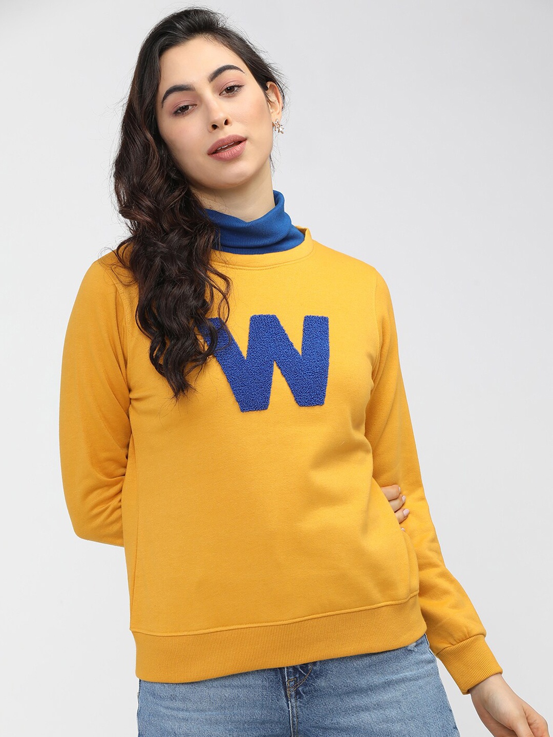 

Tokyo Talkies Women Mustard Yellow Printed Sweatshirt