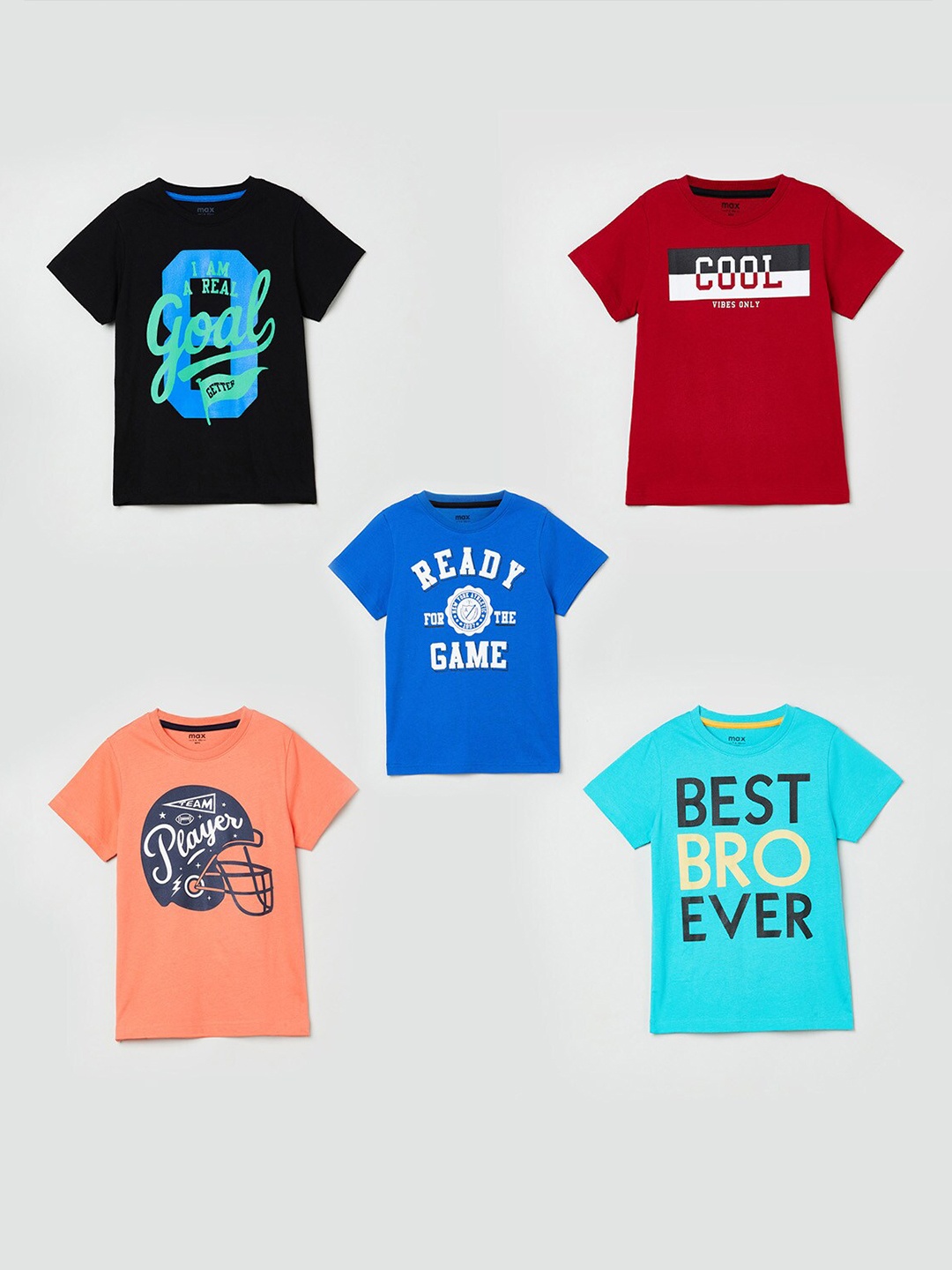 

max Pack of 5 Boys Printed Cotton T-shirt, Multi