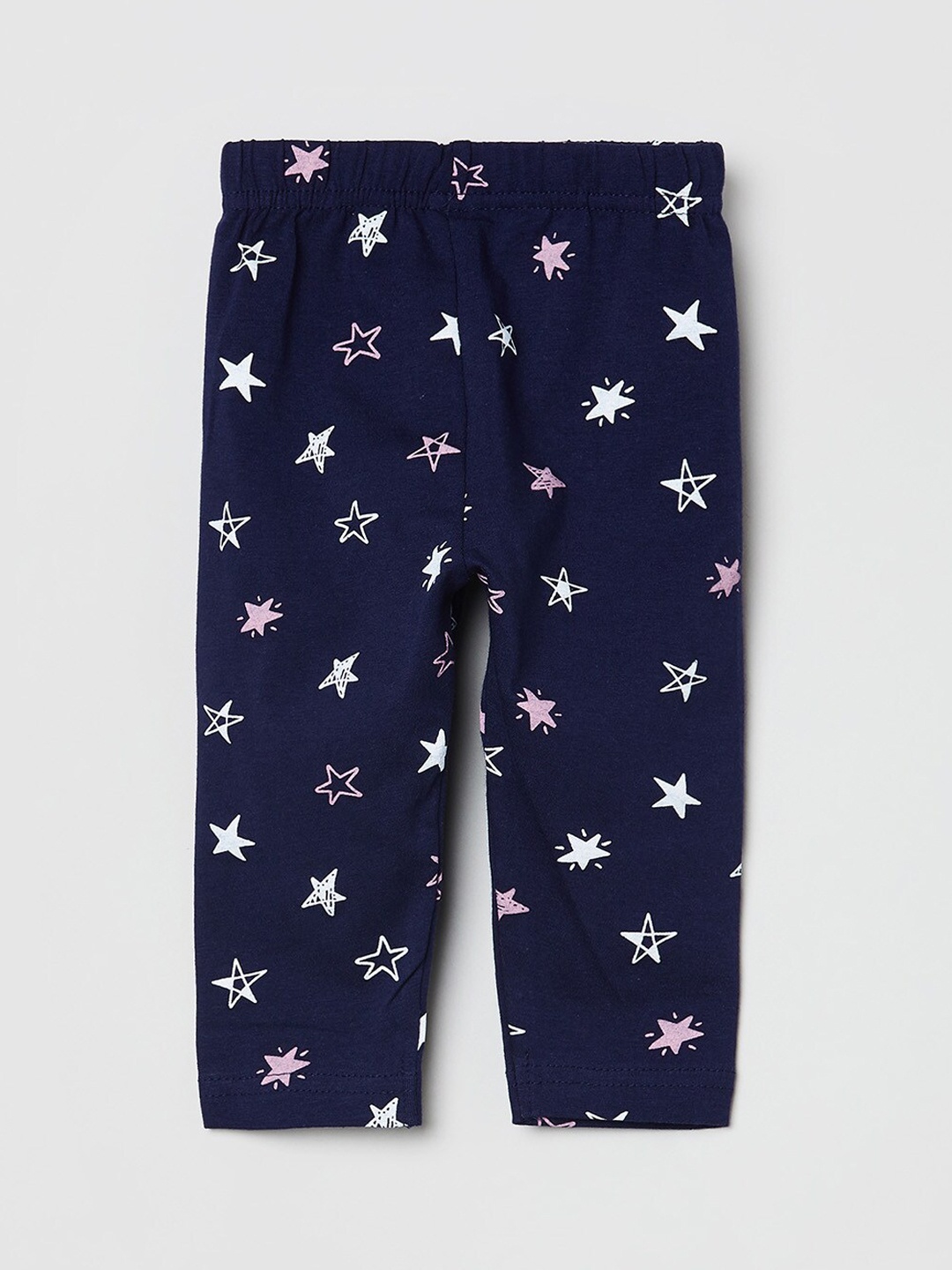 

max Girls Navy Blue & Pink Printed Cotton Leggings