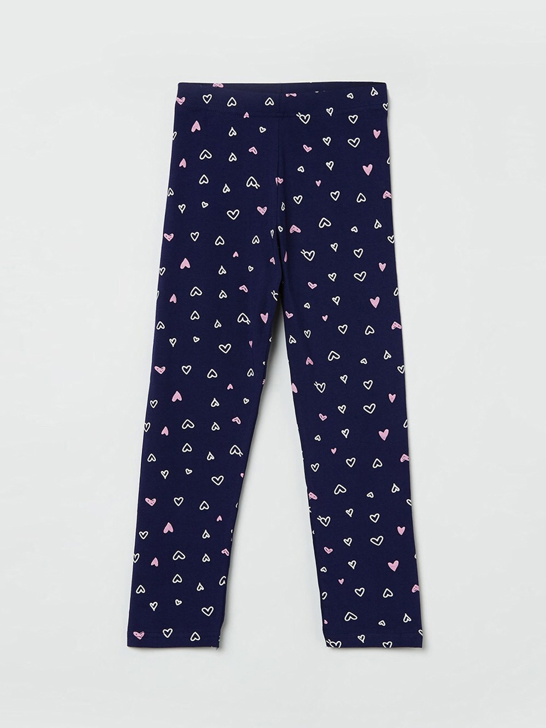 

max Girls Blue & White Printed Cotton Ankle Length Leggings