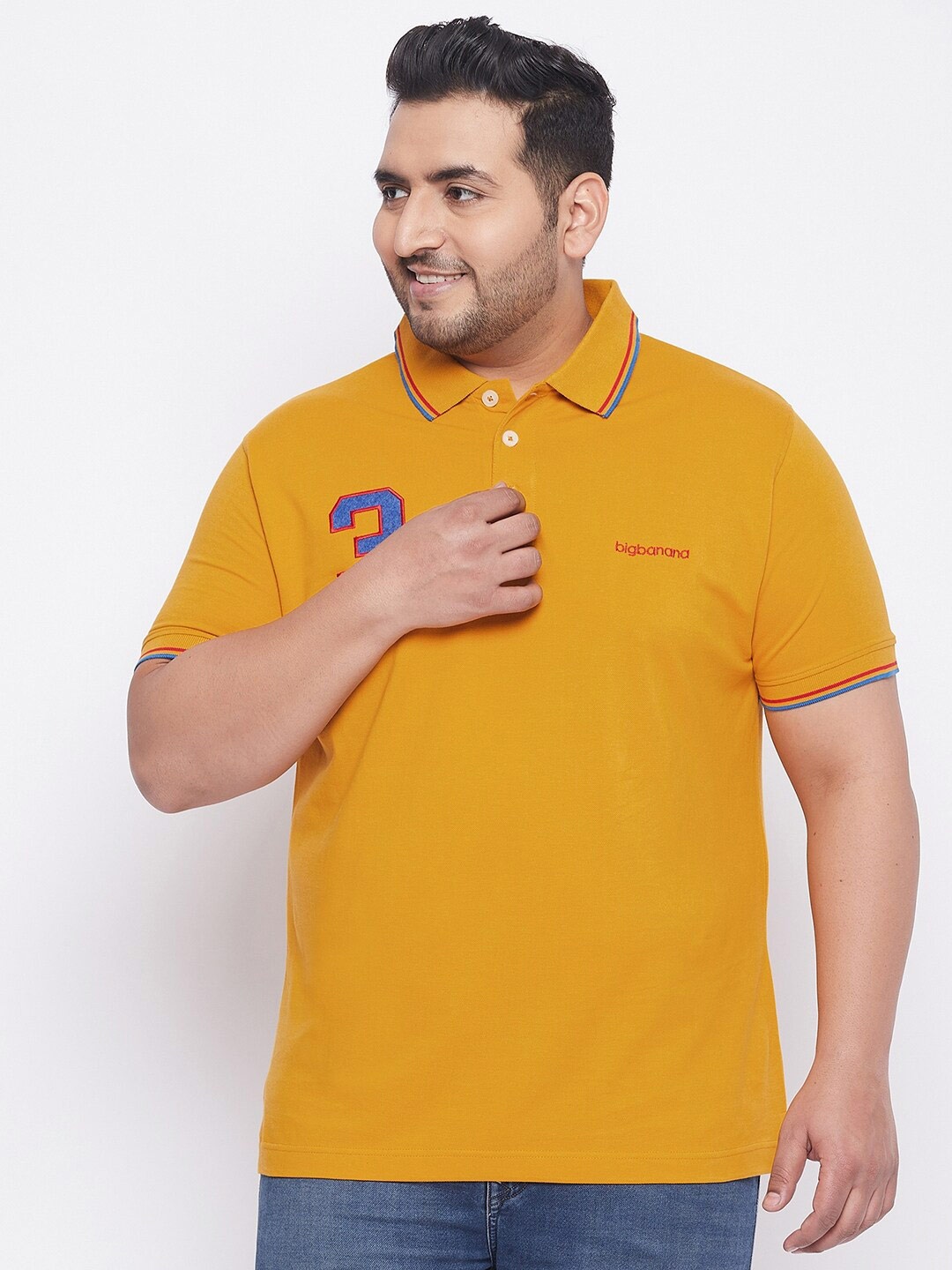 

bigbanana Plus Size Men Yellow Polo Collar T-shirt