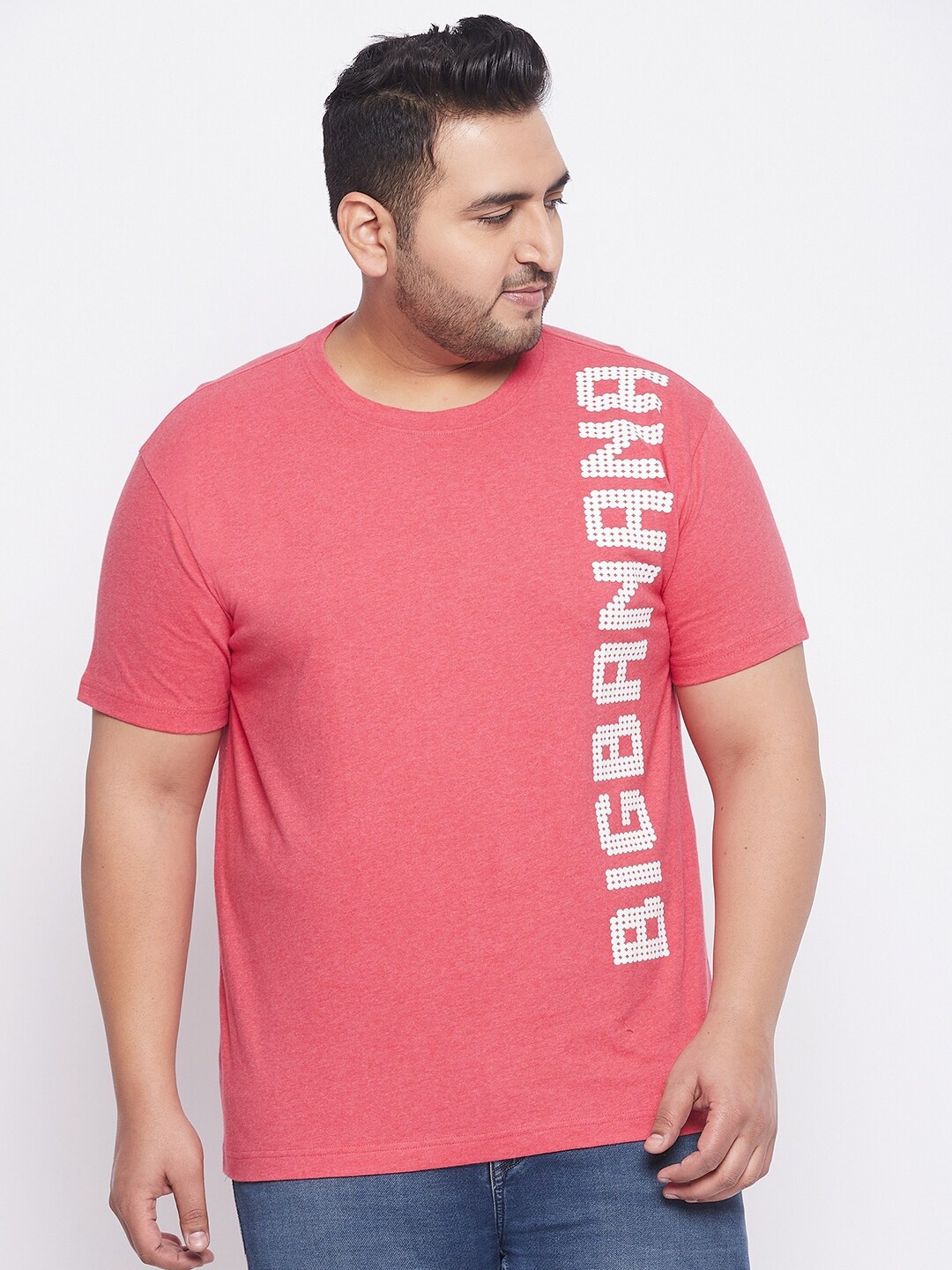 

bigbanana Plus Size Men Pink Typography Printed Bio Finish Pure Cotton T-shirt