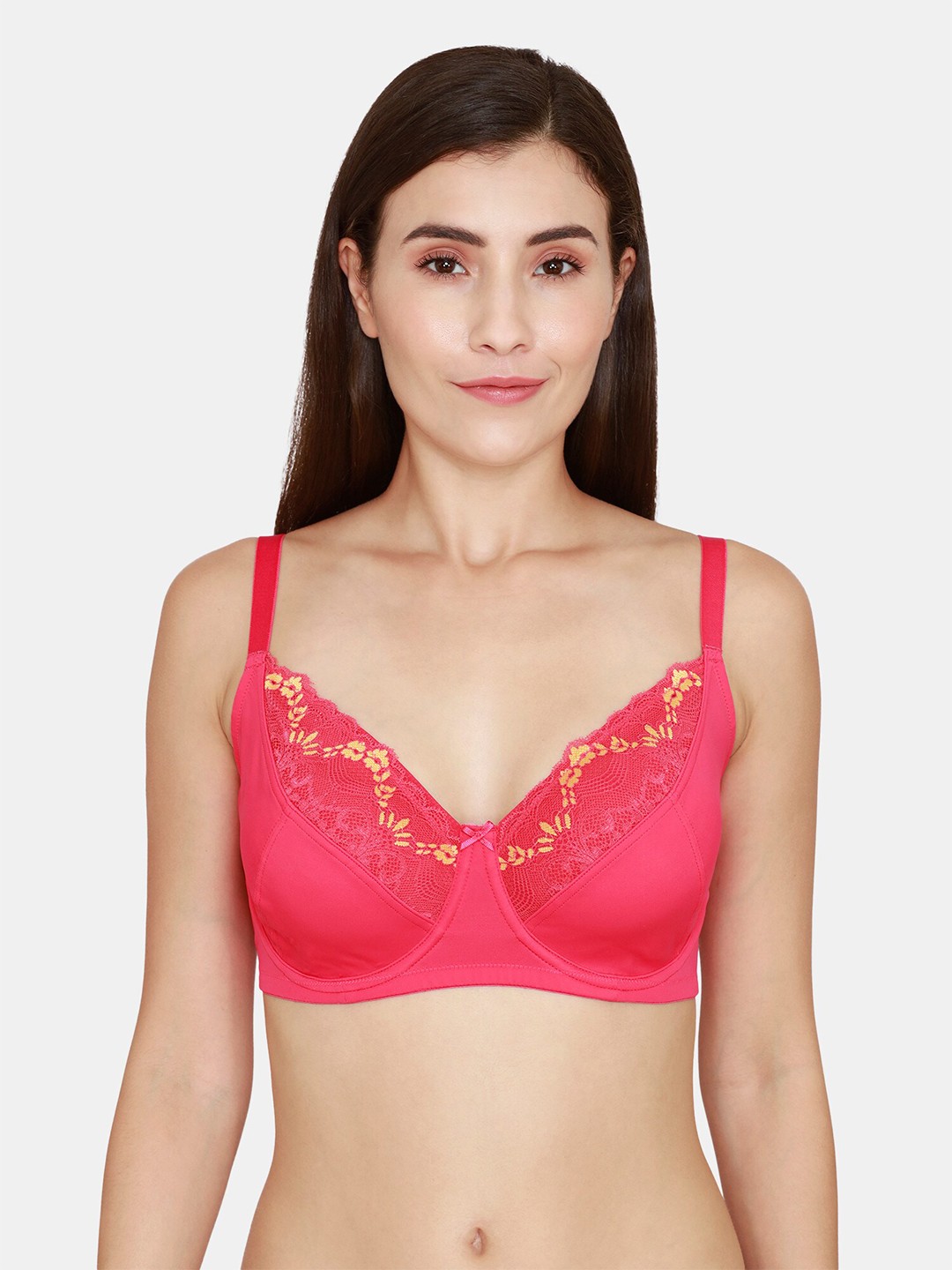 

Zivame Pink & Yellow Floral Underwired Lightly Padded Bra