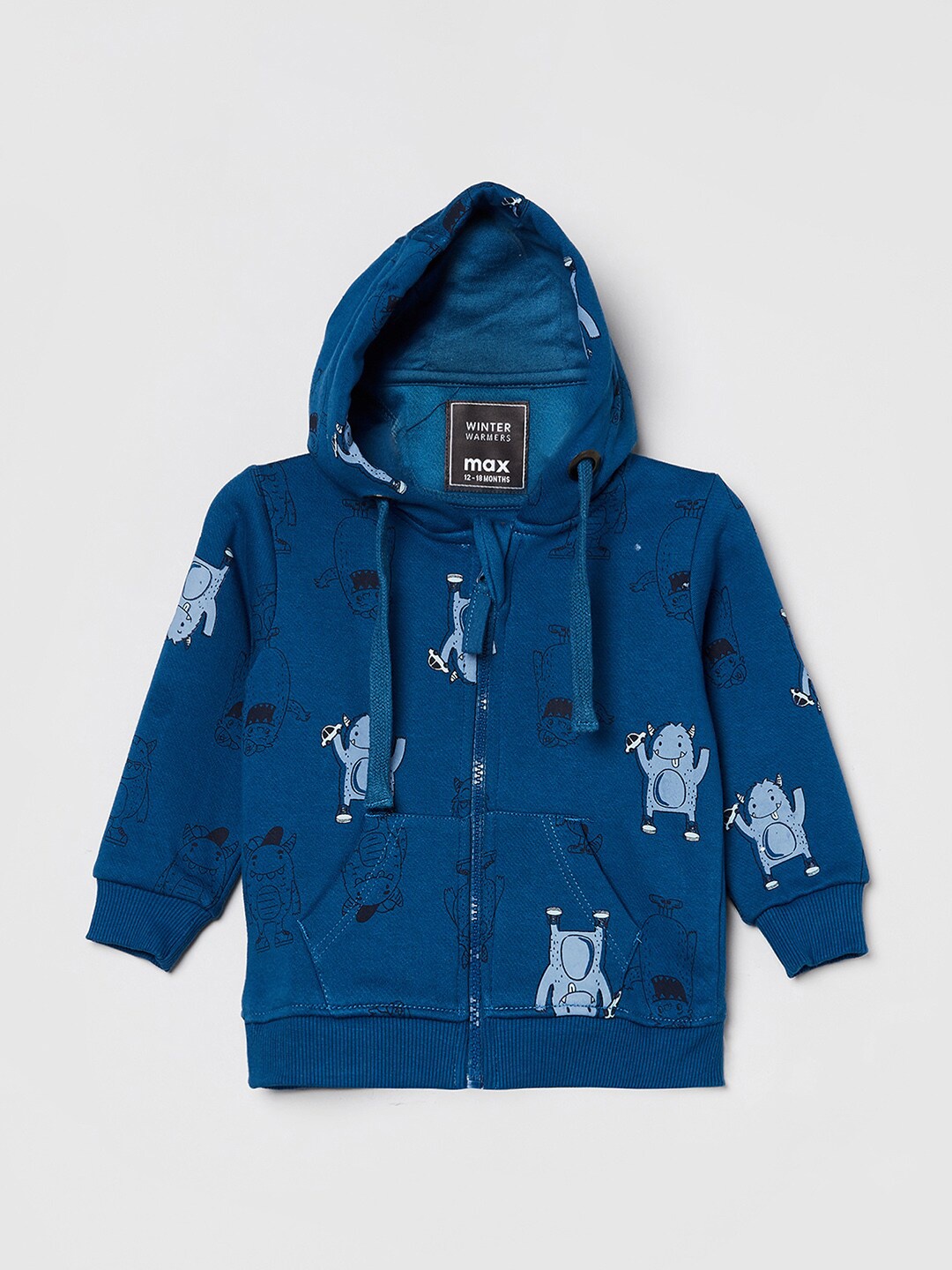 

max Boys Blue Printed Hooded Sweatshirt