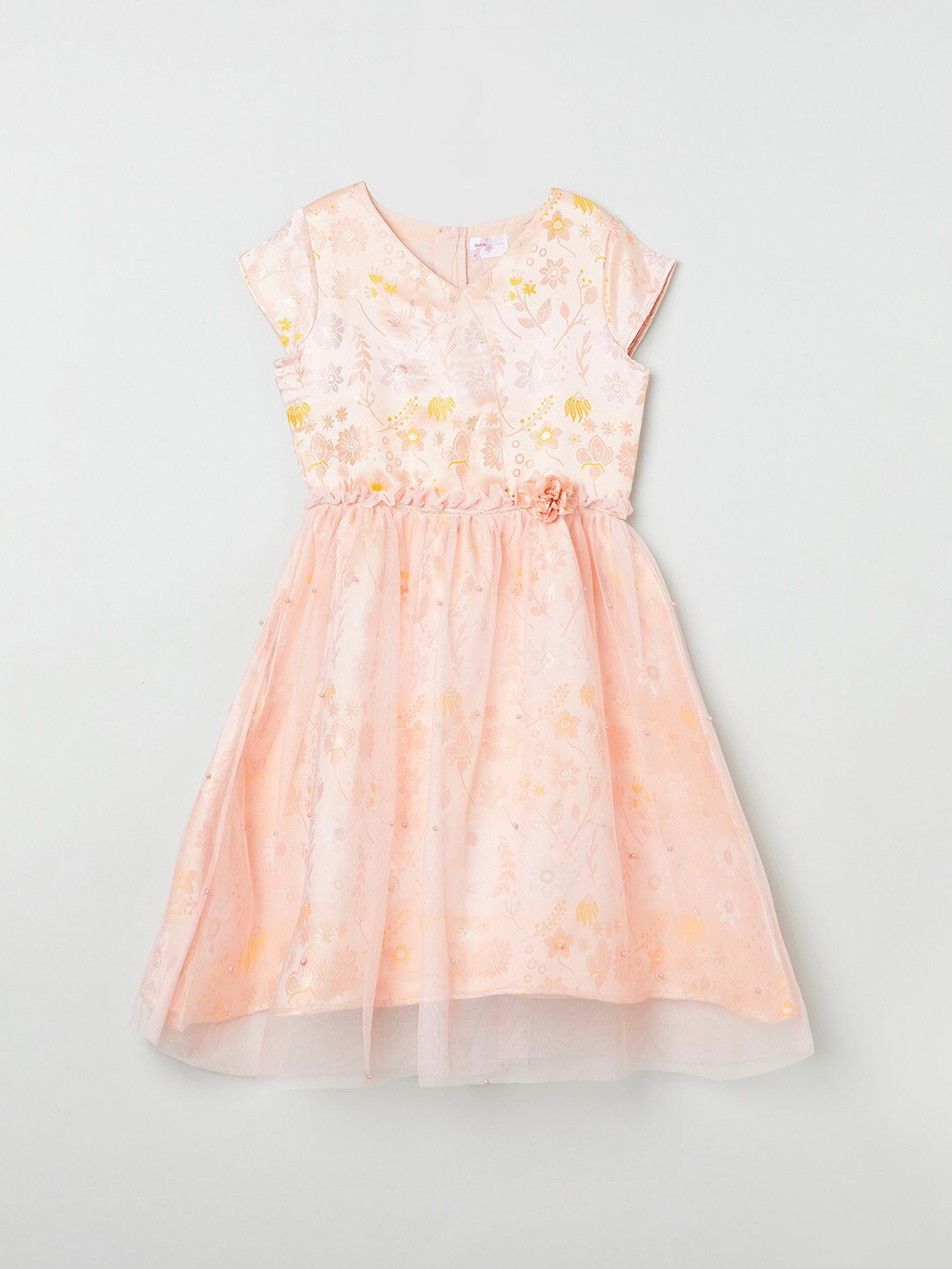 

max Peach-Coloured Floral Cap Sleeve Dress