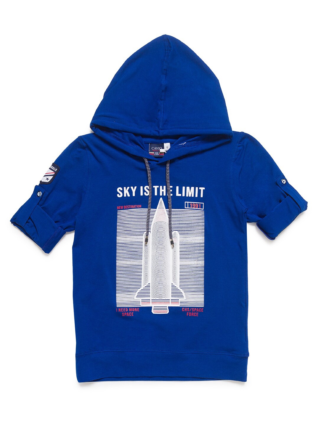 

CAVIO Boys Blue Printed Hooded T-shirt