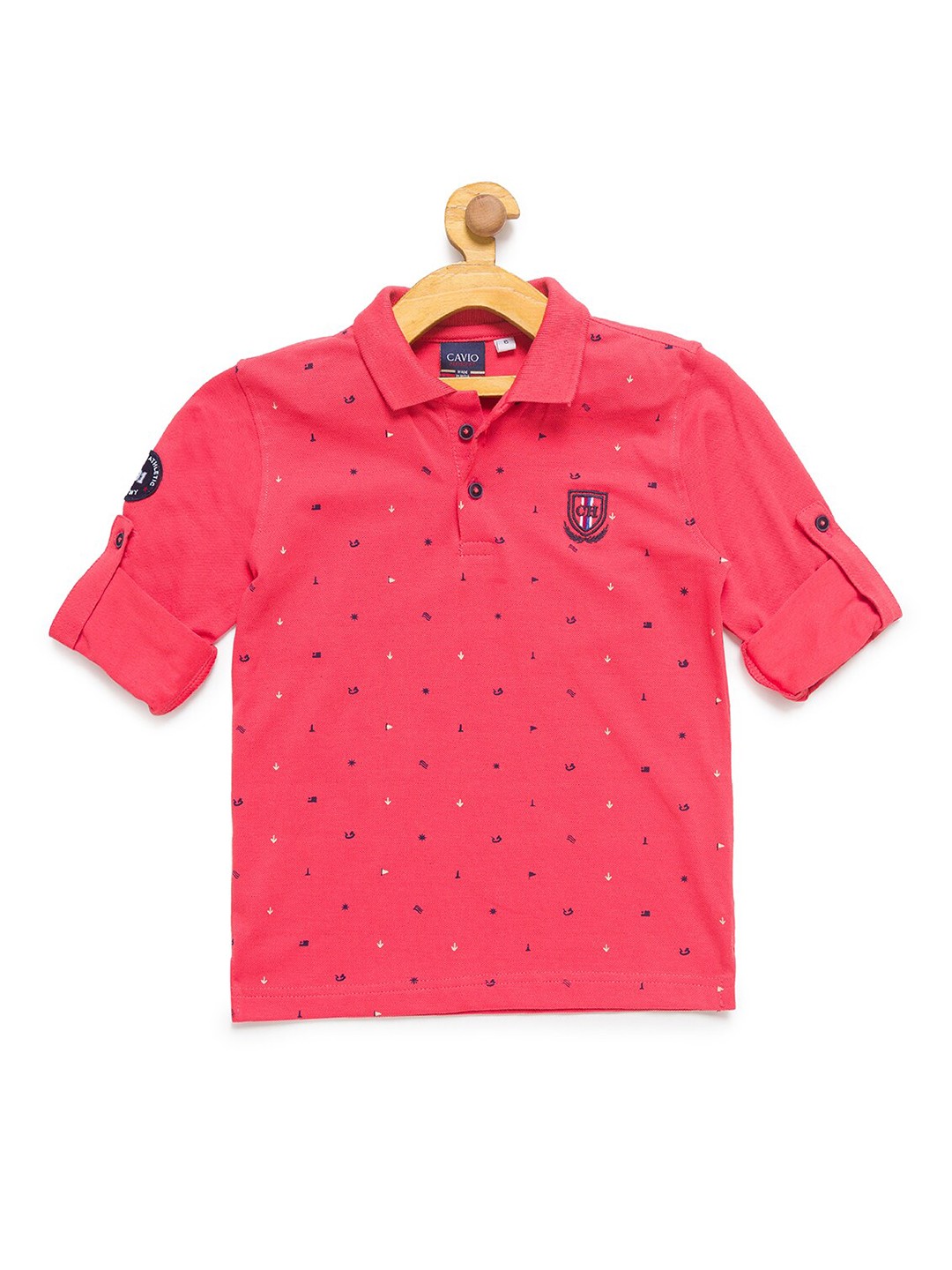 

CAVIO Boys Red Printed Polo Collar T-shirt