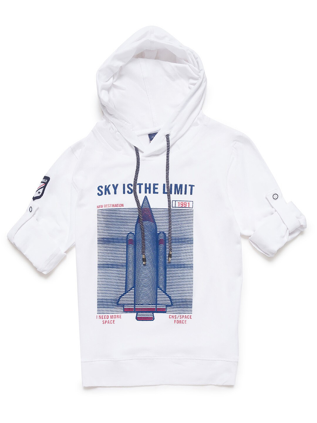 

CAVIO Boys White Printed Hooded T-shirt